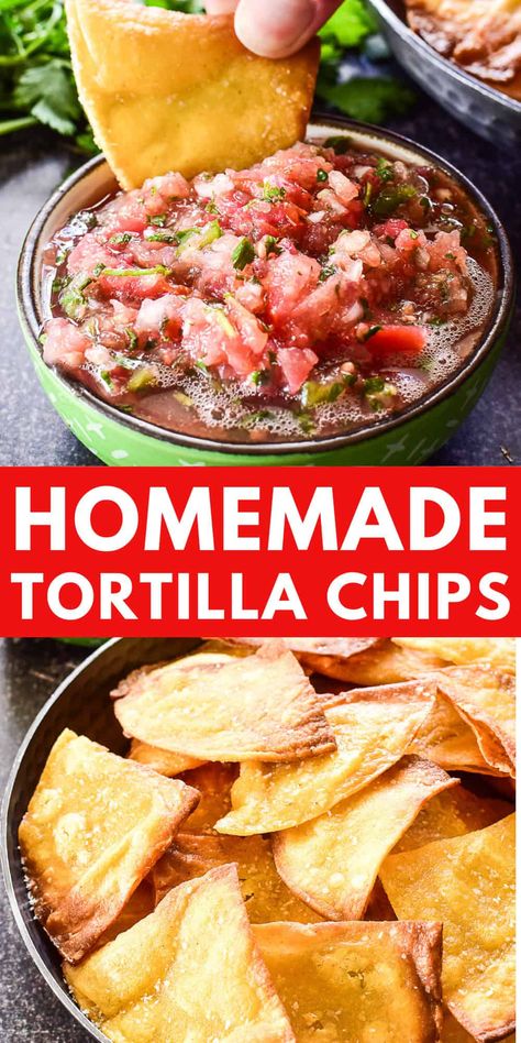 The BEST Homemade Tortilla Chips! They're thick, crunchy, and hearty enough to hold up to all your favorite dips. Once you try them you'll never want store bought again! Tortilla Chips Homemade, Make Your Own Tortilla Chips, Making Chips Out Of Tortillas, Cobb Salad Dip, Tortilla Chip Alternative, Homemade Tortilla Chips From Corn Tortillas, Tortilla Chips From Corn Tortillas, Fresh Corn Salsa, Fajita Seasoning Recipe