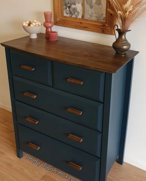 Navy Blue Dressers Painted, Dark Blue Dresser, Navy Dresser, Navy Blue Dresser, Navy Furniture, Blue Dresser, Diy Nightstand, Dresser Makeover, House Diy