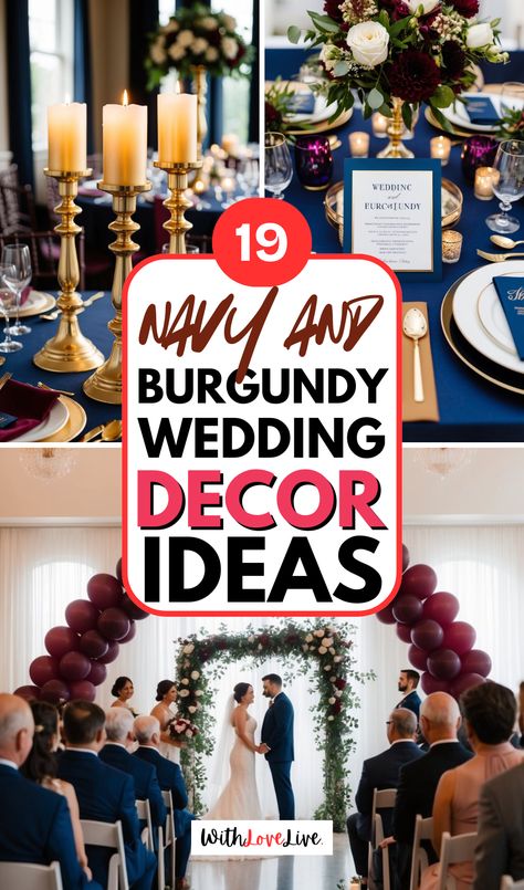 Create a timeless wedding with navy and burgundy theme ideas! 🍷💙 This gorgeous color combo adds elegance and sophistication to your special day. From floral arrangements to decor, find all the inspiration you need for a stunning celebration. Save this pin for your planning needs! 📌🌟 Burgundy Wedding Decor, Burgundy Wedding Ideas, Burgundy Wedding Theme, Navy And Burgundy Wedding, Wedding Theme Ideas, Wedding Decor Ideas, Burgundy And Gold, Burgundy Wedding, Theme Ideas