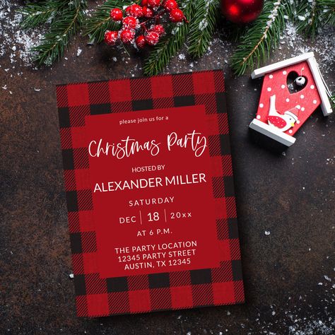 Flannel Christmas Party, Plaid Christmas Party, Christmas Party Invites, Christmas Birthday Invitations, Christmas Party Host, Flannel Christmas, Its Christmas, Buffalo Plaid Flannel, Red Buffalo Plaid