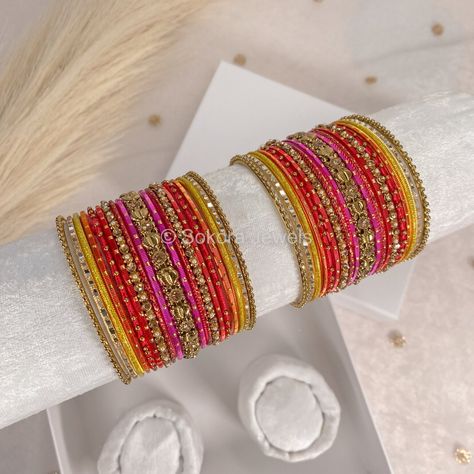 Small Salsa Flame Bangle Set - SOKORA JEWELSSmall Salsa Flame Bangle SetBANGLES Mehndi Bangles, Orange Bangles, Bridal Survival Kit, Red Bangles, Bangle Box, Hand Harness, Fashion Words, Fancy Jewellery Designs, Bridal Choker