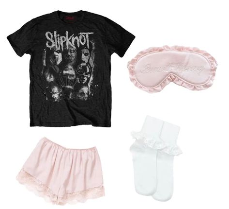 Pajamas Aesthetic Coquette, Coquette Outfit Comfy, Slipknot Outfit Aesthetic, Coquette Lounge Outfit, Coquette Lazy Outfits, Cozy Coquette Outfits, Lazy Coquette Outfits, Pink Slipknot, Coquette Workout Outfit