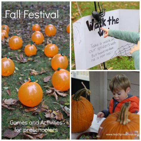 Fall Festival Games and Activities || Teach Preschool Preschool Fall Festival Ideas, October Homeschool, Fall Festival Ideas, Fall Festival Activities, Autumn Preschool, Fall Festival Party, School Fall Festival, Festival Activities, Fall Festival Games