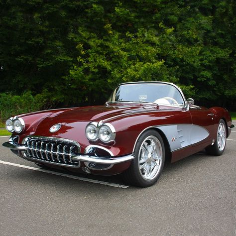 You can try to look away, but this burgundy beauty demands attention! Powered by a 376ci 8-cylinder engine mated to a 4L70E automatic transmission, this 1959 Chevrolet Corvette custom convertible is serious eye candy.

Lot 771 is selling with No Reserve at our 2020 Fall Auction, October 22-24. Corvette Custom, Carros Vintage, Classic Corvette, Fuel Wheels, Vintage Muscle Cars, Chevy Muscle Cars, Corvette Convertible, Barrett Jackson, Classic Sports Cars