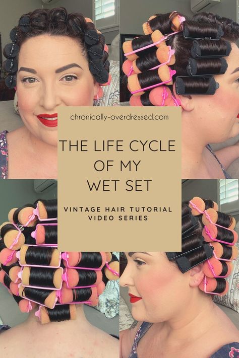 Wet Set Hairstyles, Wet Set Curls, Vintage Hair Tutorial, 1940's Hair, Easy Vintage Hairstyles, Roller Sets, Pin Up Curls, Vintage Hairstyle, Vintage Hairstyles Tutorial