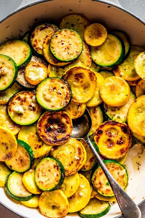 Sauteed Zucchini & Squash. It’s a simple side dish that showcases sliced & seared summer squash and savory Italian flavors. // recipes Sauteed Zucchini Recipe, Yellow Zucchini Recipes, Sauteed Summer Squash, Sauteed Zucchini Recipes, Sauteed Yellow Squash, Sauteed Zucchini And Squash, Sauteed Squash, Sauteed Eggplant, Zucchini And Squash