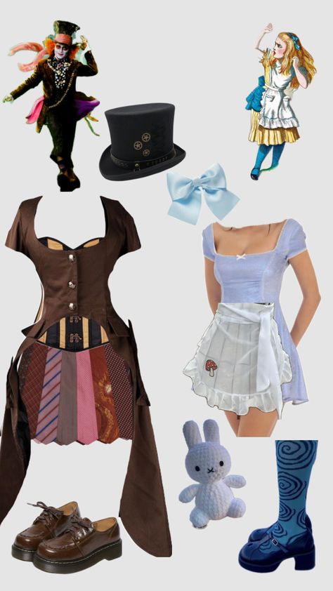 #madhatter #aliceinwonderland #alice #wonderland #halloween Trendy Alice In Wonderland Costume, Alison Wonderland Costume, Alice And Wonderland Halloween, College Alice In Wonderland Costume, Alice Costume Diy, Alice In Wonderland Costume Diy, Girlfriend Costumes, Alice And Wonderland Costumes, Alice In Wonderland Inspired Outfits