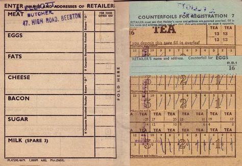 Inside ration book WW2 Ration Recipes, Journal Printables Templates, Ration Book, Egg Names, Vintage Grocery, Board Layout, Are You Being Served, Fallout Rpg, Letterpress Design