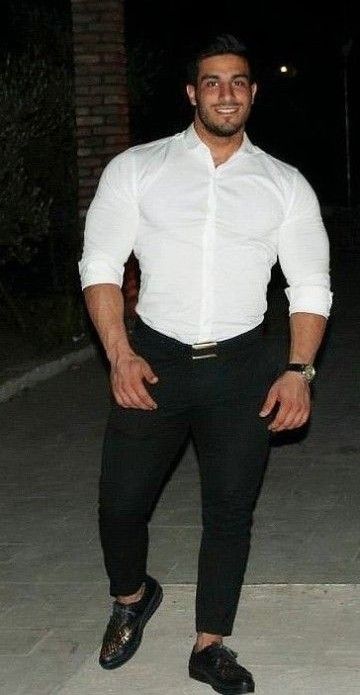 Muscular Men Fashion, Formal Dress Code, Beefy Men, Muscle Shirt, Gay Fashion, Big Guys, Muscle Shirts, Light Blue Shirts, Men In Uniform