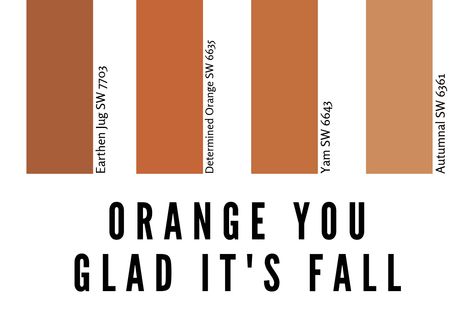 Fall Paint Color Inspiration From Sherwin Williams | Fall Paint Colors Sherwin Williams Orange Colors, Sherwin Williams Rust Colors, Rust Orange Paint, Sherman Williams Paint, Best Sherwin Williams Paint, Rust Color Paint, Fall Paint Colors, Orange Paint Colors, Pumpkin Paint