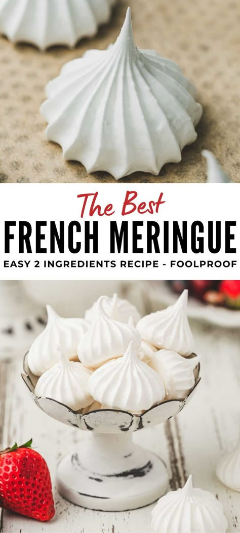 Master the art of making the perfect French meringue with this easy, foolproof, step-by-step recipe. Whether you're whipping up airy meringue cookies or crafting a stunning meringue topping for your desserts, all you need are two simple ingredients – egg whites and sugar – to achieve the best results. Elevate your baking game with this essential meringue technique! Homemade Meringue Cookies, Baked Meringue Recipe, French Food Recipes Easy, Egg White Meringue How To Make, Marange Cookies Recipe Egg Whites, Easy Recipes Desserts Simple, Merangue Recipe Cookies Easy, Cooked Meringue Recipe, Meringue Cookies Without Cream Of Tartar