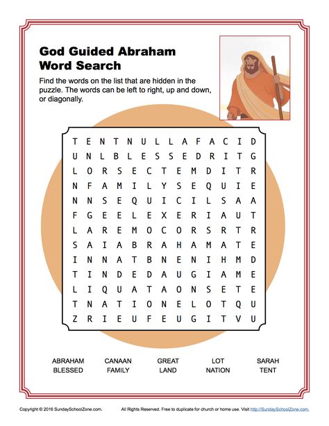 God Guided Abraham Word Search Childrens Bible Activities, Following God, Printable Bible Activities, Bulletin Ideas, Story Of Abraham, Strength Bible Quotes, Bible Word Searches, Bible Crafts Sunday School, God Provides