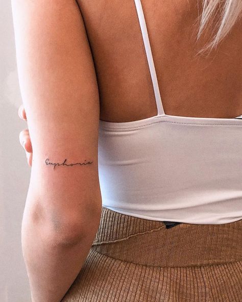 Tattoo Sentences, Euphoria Tattoo, Word Tattoos On Arm, Sarah Tattoo, Name Tattoos On Arm, Tats Ideas, Handwriting Tattoos, Tattoo Session, One Word Tattoos