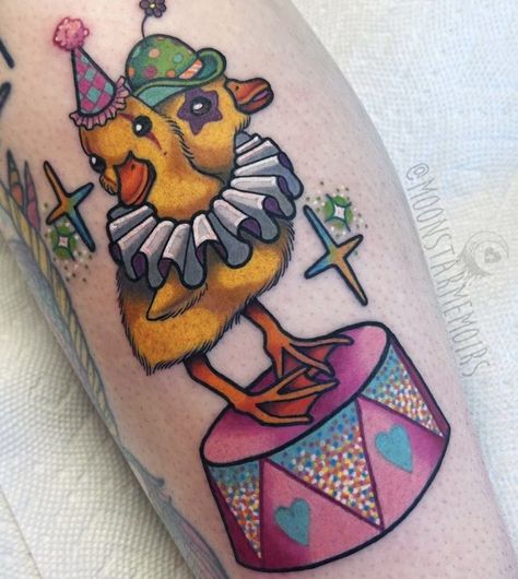 Carnival Tattoo, Circus Tattoo, American Traditional Tattoo Ideas, Traditional Tattoo Ideas, Pink Tattoo, Clown Tattoo, One Piece Tattoos, Clever Tattoos, Kawaii Tattoo