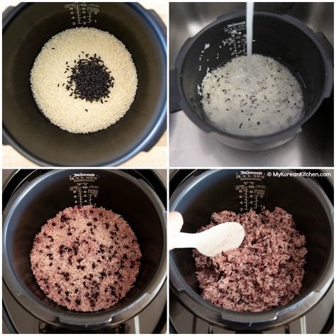 Korean Black Rice Recipe, Korean Purple Rice, Cuckoo Rice Cooker Recipes, Purple Rice Recipes, Korean Purple Rice Recipe, Korean Rice Cooker, Cuckoo Rice Cooker, Banchan Recipe, My Korean Kitchen