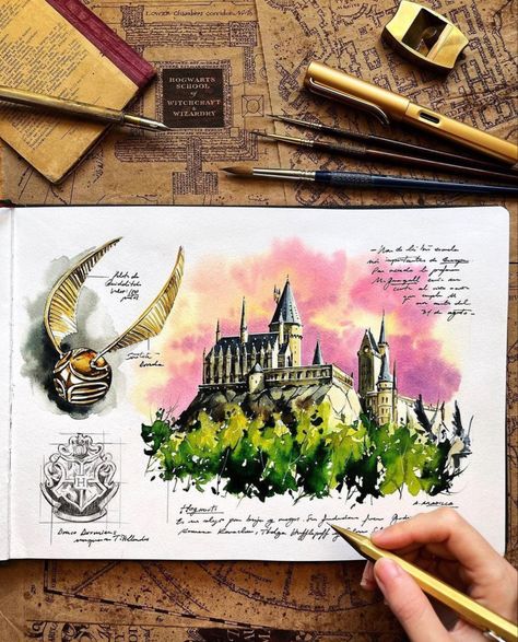 Hogwarts Painting, Harry Potter Watercolor, Harry Potter Sketch, Copic Marker Drawings, Harry Potter Painting, Ford Puma, Harry Potter Illustration, Harry Potter Drawings, Harry Potter Crafts