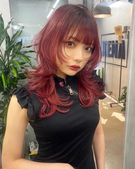 Cool Layered Hair, Jellyfish Haircut With Wispy Bangs, Jellyfish Haircut Medium, Red Jellyfish Haircut, Hime Cut Mullet, Jellyfish Hime Cut, Soft Jellyfish Haircut, Hime Haircut Curly, Hime Haircut Short