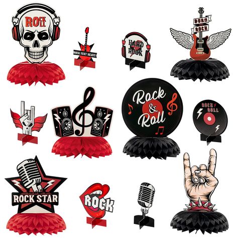 Rock Centerpieces, Music Table Decorations, Rock And Roll Party Decorations, Festa Rock Roll, Music Centerpieces, 40 Rocks, Kids Party Centerpieces, Rock Table, Rock And Roll Music