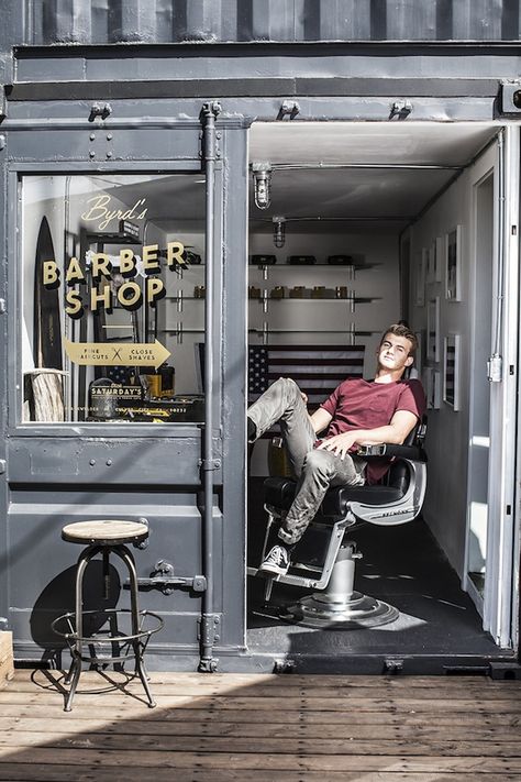 /// BYRD barber shop, Los Angeles Barber Shop Interior, Barber Haircuts, Barbershop Design, Barber Shop Decor, Vintage Barber, Studio Visit, Container Shop, Shop Fronts, Barber Chair