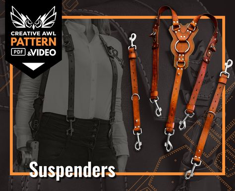 Leather Suspenders with camera holster pattern - Leather Bag Pattern - Leather Template - Leather PDF Pattern - Leather Template Suspenders Pattern, Holster Pattern, Pencil Case Pattern, Leather Handbag Patterns, Chris Jordan, Custom Leather Work, Steampunk Leather, Leather Pencil Case, Leather Bag Pattern