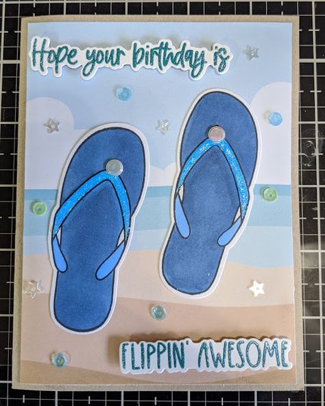 Flip Flop Birthday Cards, Flip Flop Cards Handmade, Beach Birthday Cards, Honeybee Cards, Beach Birthday Card, Flip Flop Cards, Beach Theme Birthday, Beachy Birthday, Tropical Cards