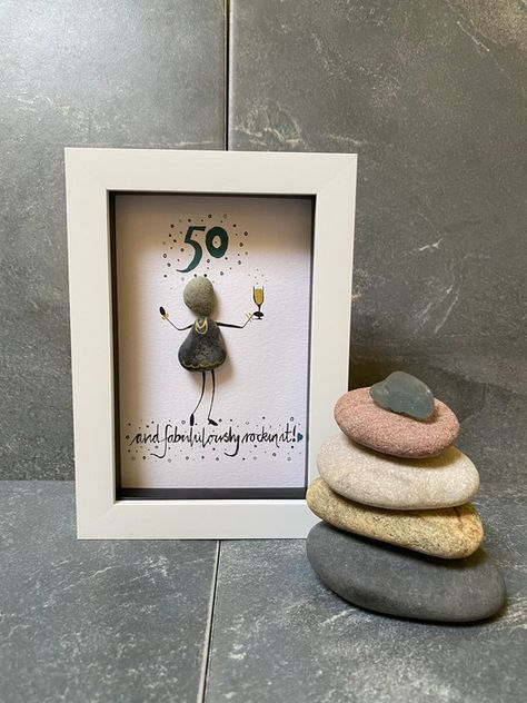 Pebble Art 50th Birthday Fun Pebble Pictures 50th Birthday | Etsy Stone Pictures Pebble Art, 18th Birthday Cards, Pebble Pictures, Sea Glass Crafts, Picture Art, Stone Pictures, Custom Picture Frame, Art Birthday, 50th Birthday Gifts