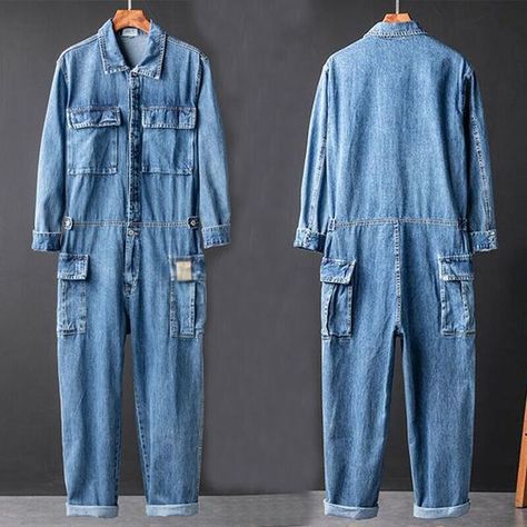 It's real super cuqui Overalls Outfit Men, Jean Jumpsuit Outfit, Mens Jumpsuit, Overalls For Men, Coveralls Mens, Hoodie Jumpsuit, Denim Coverall, Biker Denim, Looks Jeans