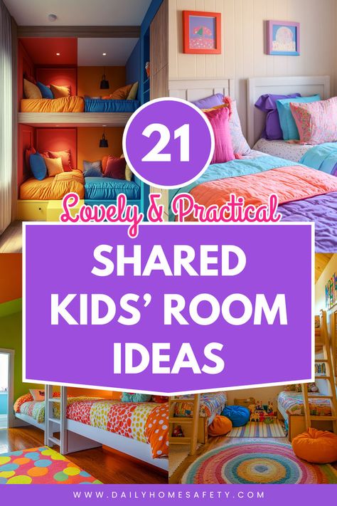 Discover 21 creative shared kids' room ideas to maximize space and foster sibling harmony. From bunk beds to themed decor, these designs inspire functional and stylish rooms for multiple children. Twins Shared Bedroom, Separate Bunk Beds Shared Rooms, Mixed Gender Shared Bedroom, Shared Room Divider Ideas Kids, Room Ideas For Siblings, Age Gap Shared Bedroom, Kids Boy And Girl Shared Room, Sister Brother Room Shared Bedrooms, Divide Kids Room Shared Bedrooms