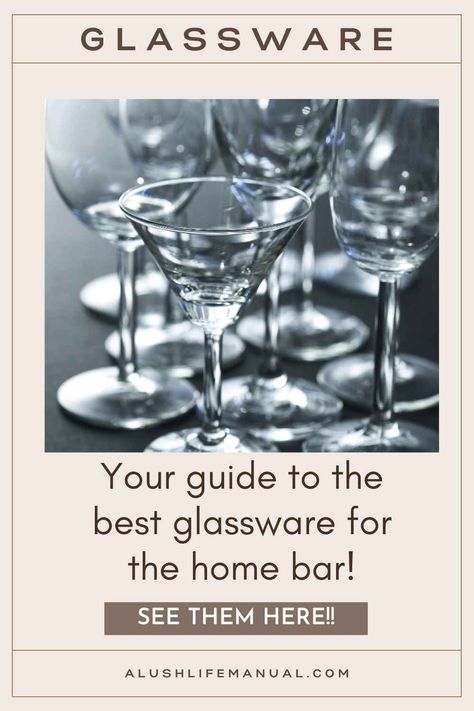 My guide to glassware for your home bar will help understand what glass does what! If you are making a cocktail, you are going to need a glass@ #homebar #homebarideas #glassware Bar Ware Ideas, Must Have Bar Essentials, Bar Glasses Guide, Home Cocktail Bar Essentials, Cocktail Essentials Home Bars, Gin And Lemonade, Home Bar Essentials, Whisky Glass Set, Man Bars