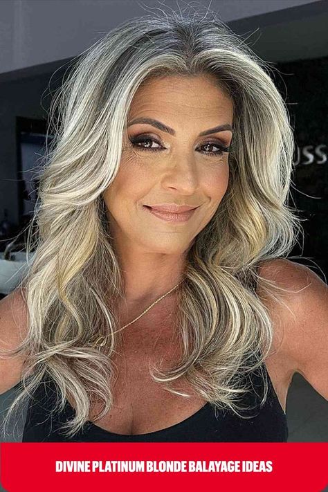 Platinum Blonde Balayage Blowout for women with thick mid-length hair Blonde Balayage Hair, Platinum Blonde Balayage, Balayage Hair Color Ideas, Long Hair Highlights, Mom Hair, Balayage Hair Color, Long Haircuts, Medium Layered, Mom Hairstyles