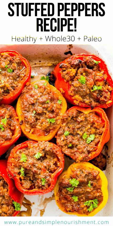 Whole 30 Stuffed Peppers, Ground Beef Paleo Recipes, Paleo Stuffed Peppers, Pepper Recipes Healthy, Paleo Beef Recipes, Whole30 Meal Prep, Easy Stuffed Peppers, Stuffed Peppers Recipe, Healthy Weeknight Meals