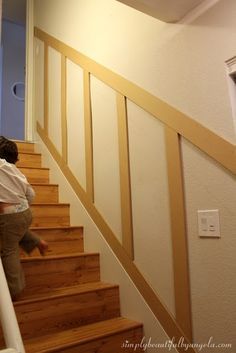 Simply Beautiful by Angela: Basement Staircase Board and Batten Basement Stairway, Basement Staircase, Daylight Basement, Basement Decoration, Flooded Basement, Diy Staircase, Basement Playroom, Stair Wall, Diy Basement