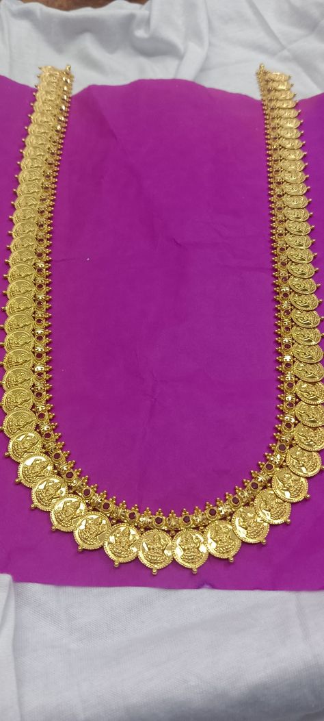 60 Grams Gold Haram Designs, Kasula Peru, Kasu Mala, Gold Haram Designs, Pretty Gold Necklaces, Gold Jhumkas, Haram Designs, Gold Haram, Gold Temple Jewellery