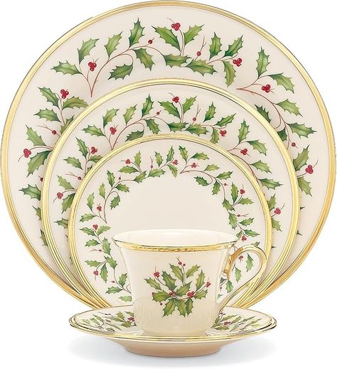 Amazon.com: Lenox 146590600 Holiday 5-Piece Place Setting Holiday Place Settings, Holiday China, Lenox Christmas, Holiday Dinnerware, Lenox Holiday, China Dinnerware Sets, Christmas China, Bone China Dinnerware, Lenox China