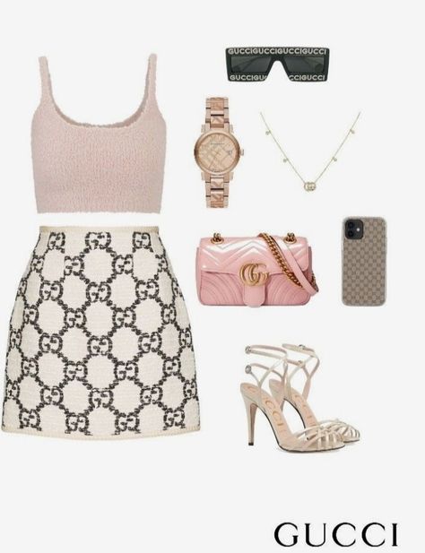 Gucci Female Outfits, Aesthetic Gucci Outfits, Polyvore Outfits Luxury, Polyvore Luxury Outfits, Gucci Skirt Outfit, Gucci Outfit Ideas, Gucci Outfits Women Casual, Gucci Style Women, Gucci Dress Outfit