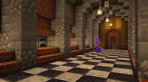 Mc Castle Interior, Minecraft Hall Design, Minecraft Trading Hall Interior, Minecraft Castle Rooms, Minecraft Medieval Castle Interior, Minecraft Hallways, Castle Interior Minecraft, Minecraft Castle Interior Ideas, Minecraft Library Interior