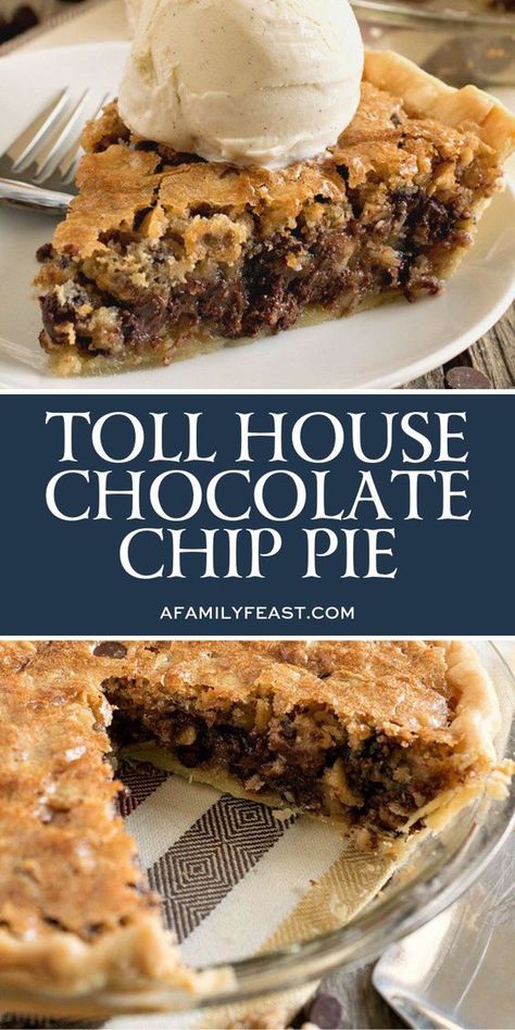 Toll House Chocolate Chip Pie, Toll House Chocolate Chip Cookies, Desserts Pie, Desserts Apple, Tollhouse Chocolate Chip Cookies, Chocolate Chip Pie, Pecan Desserts, Toll House Chocolate Chip, Desserts Chocolate