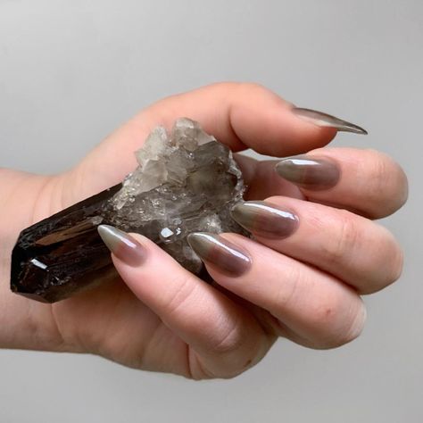 Black Sheer Nails, Smokey Clear Black Nails, Shear Black Nails, Smoky Quartz Nails, Smoky Quartz Aesthetic Wallpaper, Sheer Black Nails, Engagement Rings Smoky Quartz, Smokey Quartz Wedding Ring, Smoky Nails