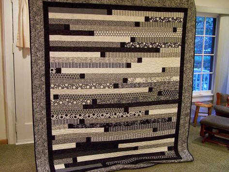 Jelly Roll Race Quilt, Jelly Roll Projects, Jelly Roll Race, Jelly Roll Quilt, Black And White Quilts, White Quilts, Man Quilt, Jellyroll Quilts, Black And White Fabric