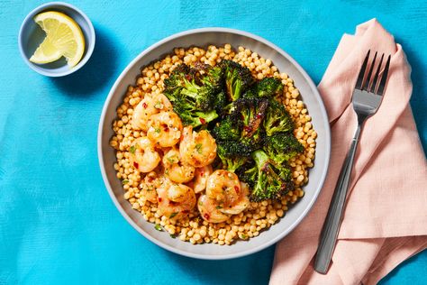 Share me on Pinterest Hello Fresh Shrimp Pasta, Hello Fresh Couscous, Hello Fresh Shrimp Recipes, Couscous Lunch, Couscous Bowls, Hellofresh Meals, Shrimp Couscous, Garlicky Shrimp, Shrimp And Broccoli