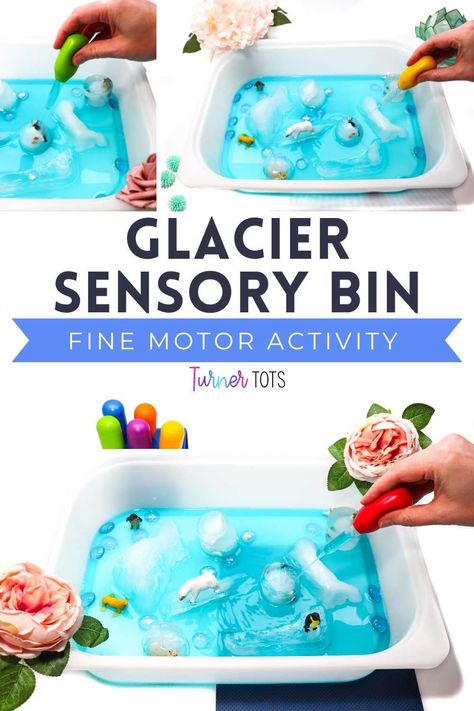 You may not be able to take your kids to the Arctic, but you can bring the chill of the Arctic ice to them with an Arctic habitat sensory bin! Blue water, droppers, and Arctic animals frozen in ice make this polar sensory bin inviting. Will your curious preschoolers be able to get the polar animals out of the icebergs? Create this simple Arctic sensory bin and let your explorers begin chipping away at the ice to find out! Polar Habitat Activities, Frozen Animals In Ice Activity, Polar Animals Sensory Bin, Arctic Animals Sensory Bin, Polar Sensory Bin, Arctic Animal Sensory Bin, Arctic Sensory Bin, Ice Sensory Bin, Winter Fine Motor Activities