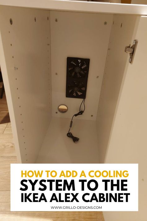 How To Add Cooling to a Computer in an Enclosed Cabinet. How To Hide Computer Tower, Hide Pc Tower, Computer Tower Storage Ideas, Hide Computer Tower, Ikea Elloven, Electronics Cabinet, Router Cabinet, Ikea Gaming, Gaming Cabinet