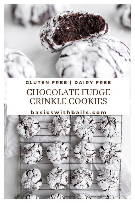 Fudge Crinkle Cookies, Chocolate Fudge Crinkle Cookies, Easy Chocolate Cookies, Dairy Free Christmas Cookies, Christmas Crinkle Cookies, Cookies Dairy Free, Chocolate Crinkle Cookies Recipe, Chocolate Christmas Cookies, Gluten Free Gifts