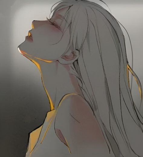 Eyes Wide Open Drawing, White Haired Oc Art, Profile Smile Drawing, White Hair Oc Art, Long White Hair Aesthetic, White Haired Woman Art, White Haired Girl Art, Smile Drawing, Back Drawing