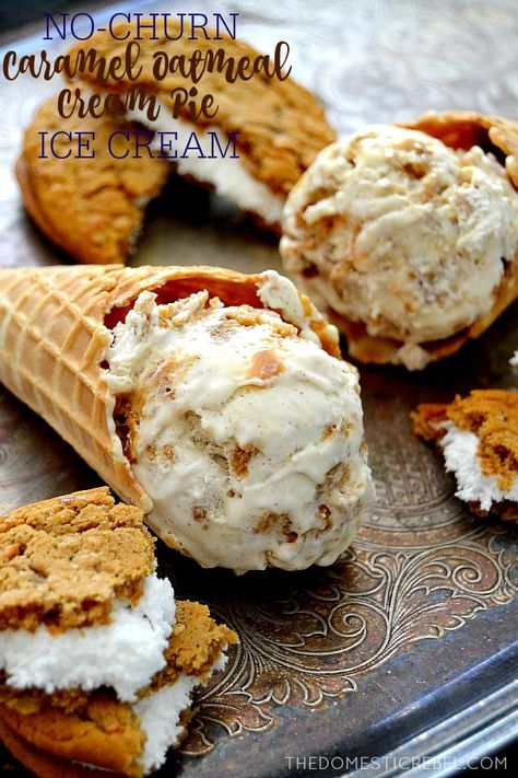 Caramel Oatmeal, Oatmeal Cream Pie, Sherbet Ice Cream, Electric Ice Cream Maker, Pie Ice Cream, Oatmeal Cream Pies, Making Homemade Ice Cream, Oatmeal Cream, Homemade Ice Cream Recipes