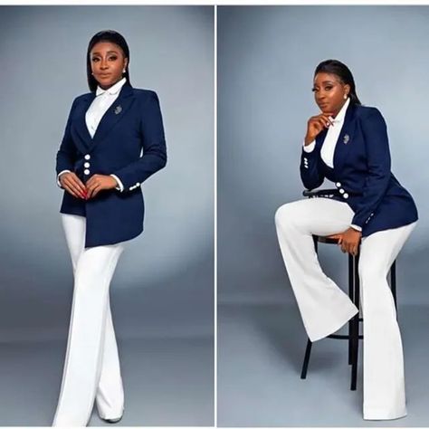 Cooperate Jumpsuit For Ladies, Bossy Poses For Women, Ladies Suits Formal Classy, Blue Suit Women Outfit, Female Pantsuit, Stylish Business Outfits, Pants Custom, Womens Suit, 2piece Outfits