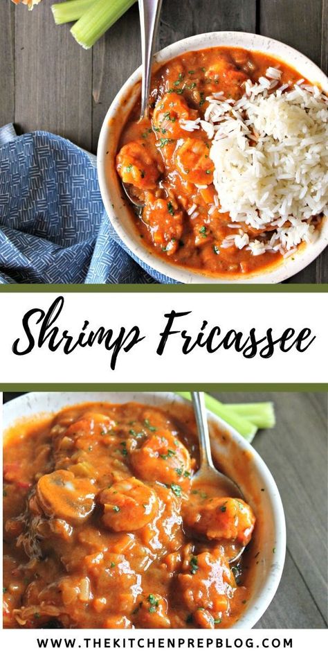 Shrimp Fricassee! This rich, saucy shrimp dish has a satisfying, stick-to-your-ribs quality that makes it a perfect dish when you’re craving a hearty meal. A great New Orleans-inspired dish to cook up for the Mardi Gras season or for Fridays in Lent. Meals For Lent Fridays, Shrimp Fricassee, Lent Meal Ideas, Lent Meals, Bbq Dinners, Creole Food, Lent Recipes, Cajun Food, Cajun Cooking