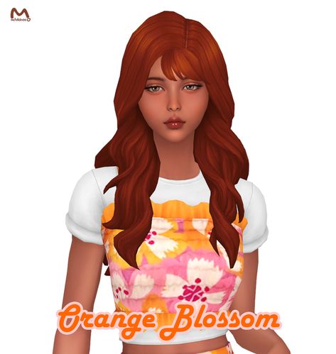 Ginger Sims 4 Cc, Sims 4 Peach Cc, Sims 4 Ginger Hair Cc, Sims 4 Cc Orange Hair, Outfit Sims 4 Cc, Redhead Sims Hair, Orange Clothes, Fingernail Polish, Soft Rose