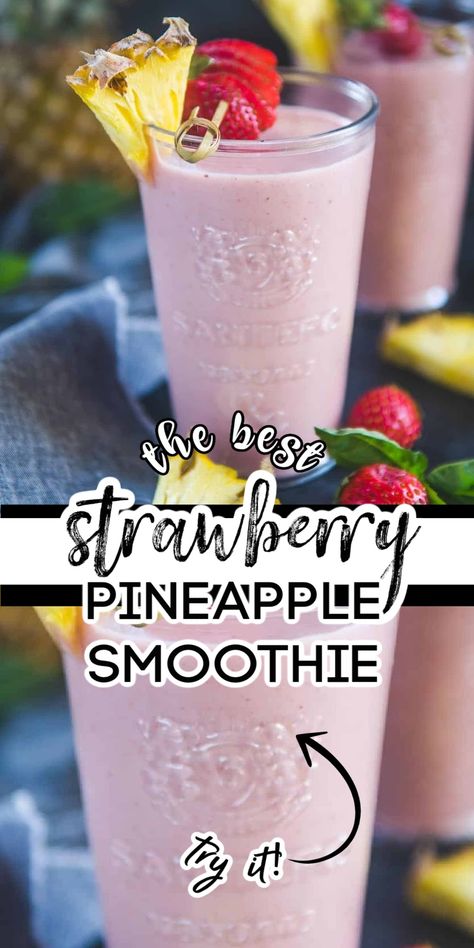 Strawberry Pineapple Smoothie, Pineapple Banana Smoothie, Pineapple Smoothie Recipes, Vitamix Recipes, Smoothie Drink Recipes, Pineapple Smoothie, Easy Smoothie Recipes, Good Smoothies, Strawberry Smoothie