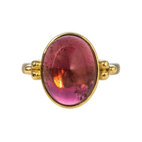 Cabochon Pink Tourmaline 14K Yellow Gold Ring Tomboy Femme, Three Necklaces, Pink Sapphire Ring Engagement, Pink Tourmaline Ring, Flower Packaging, Wax Casting, Cabochon Ring, Cabochon Jewelry, Tourmaline Ring